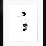 line drawing of a woman with short hair in polka dot underwear and a cigarette in her hand
