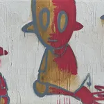 three red and gold robots against a silver background