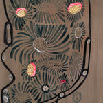 A painting by Kelly Tunstall of an abstracted shapes filled with a flower like pattern.