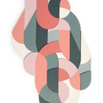 painted wood sculpture featuring various spirals and swirls in gray, pink, and white by Scott Albrecht