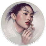 Painting of a woman's face emerging from water