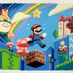 Painting of Mario from Super Mario World jumping on a brick cube