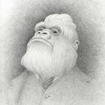 Drawing portrait of Yeti creature wearing a suit