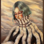 painting of a muse surrounded by elongated foxes