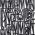 Retna print with white background and black diamond dust calligraphy