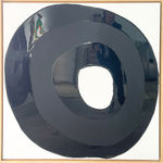 Ted Collier circle series painting with black circle coated in resin on a white canvas