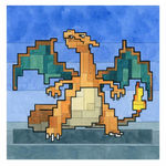 Adam Lister watercolor painting of Charizard Pokemon in 8-bit graphic style