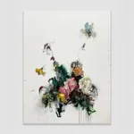Sage Barnes flower painting on white background hanging on wall