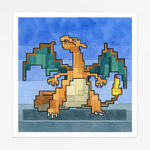 Adam Lister watercolor painting of Charizard Pokemon in 8-bit graphic style