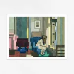 Adam Lister watercolor painting of Edward Hoppers Eleven AM in 8-bit graphic style