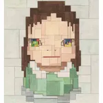 Adam Lister Watercolor of girl in green dress with colorful eyes on beige background after Yoshitomo Nara