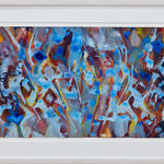 Multicolored abstract work featuring shades of blue and orange