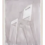 Framed ink drawing of simple wooden chair with 'Pressure' inscribed on the seat back