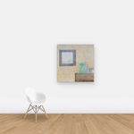 Painting of glass vases on a table hung on wall