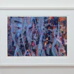 Multicolored abstract work featuring shades of blue, purple and pink