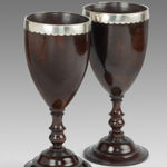 Pair of Large Georgian Lignum Vitae Loving Cups mounted with silver rims