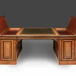 Regency Pollard Oak and Ebony Inlaid Partners Desk,