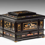 Coulborn antique Ebony Casket Mounted with Florentine Pietra Dura Panels and Specimen Marbles