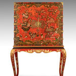 Coulborn antique Late 17th Century Scarlet Japanned Cabinet on a later painted stand