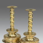 Pair of 17th Century Brass Repousse Candlesticks