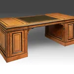 Regency Pollard Oak and Ebony Inlaid Partners Desk,