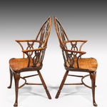 Pair of George II Yew Gothic Windsor Armchairs