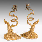 Pair of George III Carved Giltwood and Wrapped Wire Candlesticks In the manner of Thomas Johnson