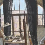 Avigdor Arikha, Studio window with curtains, 2005