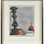 Avigdor Arikha, Still life with candlestick, peach, pear and plum