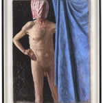Avigdor Arikha, Self portrait with a blue sheet and towel on head, 1989