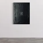 The framed painting "Some Will Fall Away" hanging on a white gallery wall, showing its physical presence and scale in a minimalist interior setting.