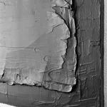 A tight detail of the artwork's surface, showcasing the cracking and crumbling textures that represent the "drifting away" theme of the piece.