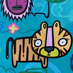 Blue and green cartoon street style art landscape painting details