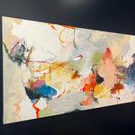 Original painting on canvas by Natasha Barnes titled Vibrance depicting an abstract variety of colours, textures and shapes. Turner Art Perspective Essex Gallery