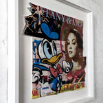 lhouette artist using collage acrylic diamond dust featuring Disney characters like Donald duck with orange blue white red brown colours