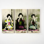 Gavin mitchell, artist, hear no speak no see no , panels, geisha girls, pop art, turner art perspective gallery essex