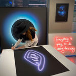 Lauren Baker, Women Magic (White Lavendar), 2021, limited edition neon screen print with diamond dust. Contemporary purple neon typographic artwork exploring human connection and femininity - Available now through Turner Art Perspective, Essex Gallery.