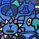 Blue street style cartoon art painting