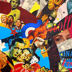 steve rawlings city of night original collage Perspex framed art spray paint acrylic varnish hand cut collage original colour red yellow pop Marilyn Monroe turner art perspective essex art gallery