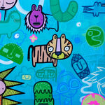 Blue and green cartoon street style art landscape painting