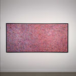 Acrylic and mixed media on canvas in an abstract expressionist mode of thousands of multicolored, primarily purple, small rings creating a sense of cosmic depth