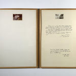 Two photographs and ink on museum board, both having small black and white photographs, one has writing surrounding it