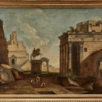 18th century Italian School, Pair of 18th century Italian landscapes with classical ruins and figures, c.1760