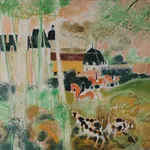 Claude Grosperrin, Tulipes sur un Entablement Devant un Immeuble en Bord de Mer