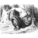 John Tenniel, 'Do I look very pale?' said Tweedledum, coming up to have his helmet tied on...