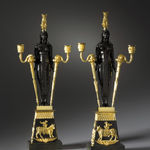 Pierre-Philippe Thomire (attributed to), A pair of Louis XVI oil lamps featuring the figures of L’Étude and La Philosophie, attributed...