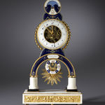 Joseph Coteau, A Louis XVI lyre clock by Jacques-Thomas Bréant, enamel work by Joseph Coteau, Paris date 1775-80