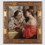 An oil painting shows an older and younger woman in conversation. The image illustrates an old fable using summer as a metaphor for beauty. Summer draws closer to its end, and beauty, along with life, is fleeting.