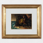 Oil painting of a chestnut-coloured horse at the beach shore.