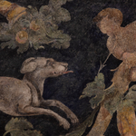 detail of a fresco depicting grotesques and the god Mars